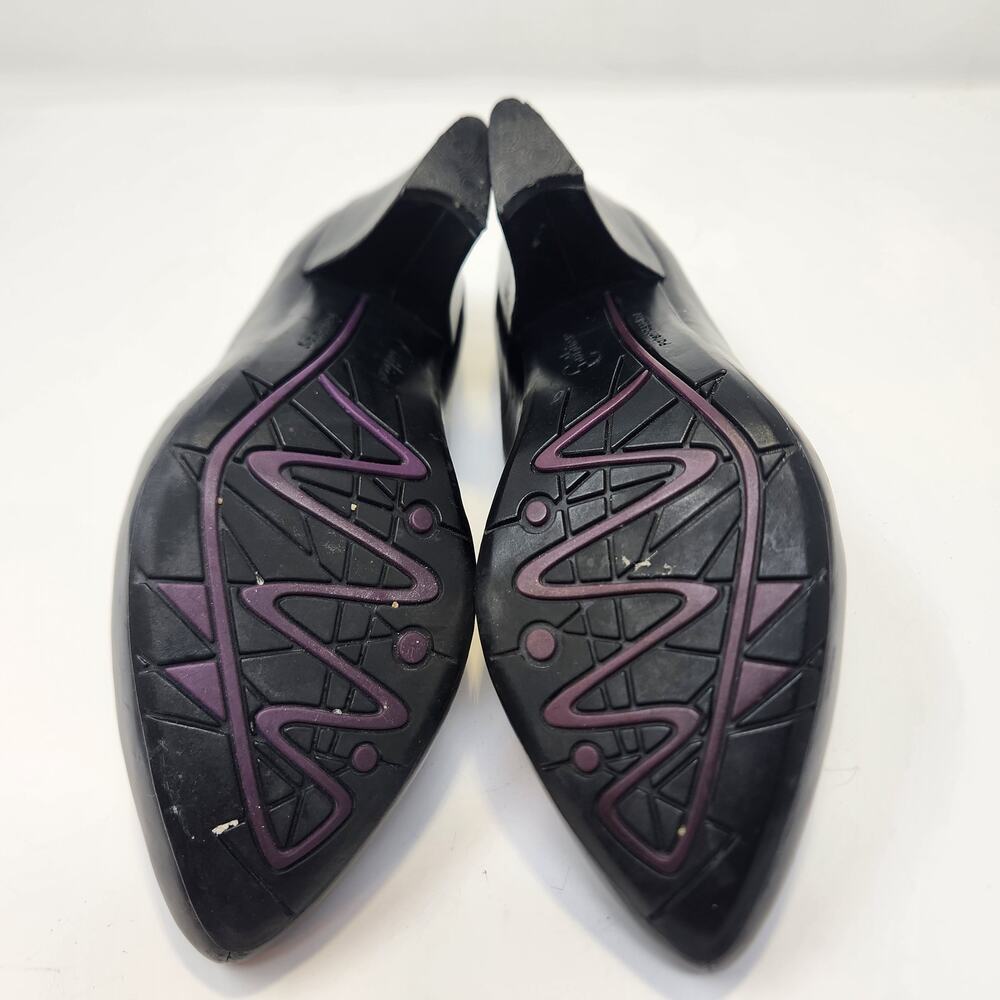 Earthies Women Talera Black Leather Pumps Heels Size 6 B Pointed Toe Retro Pinup - Picture 8 of 8